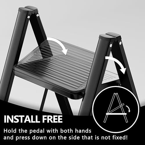 KOLL LINK Step Ladder 3 Step Folding, Sturdy 330 Lbs Small Step Stool for Adults, Closet Step Stool Ladder with Anti-Slip Wide Pedals, Portable Folding Ladder for Home Kitchen Office thumbnail 8