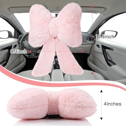 Macarrie 2 Pcs Car Neck Pillow Plush Butterfly Bow Car Headrest Pillow Comfortable Seat Neck Support Cute Car Head Rest Accessories for Driving Travel Driver Chair Girl Style Interior Decor(Pink) thumbnail 2