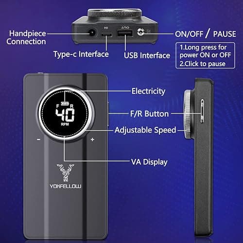 Yokefellow Nail Drill Machine, 40000 RPM Rechargeable & Desktop Portable Engraving Drill for Glass Engraving Pen Tools Grey thumbnail 3