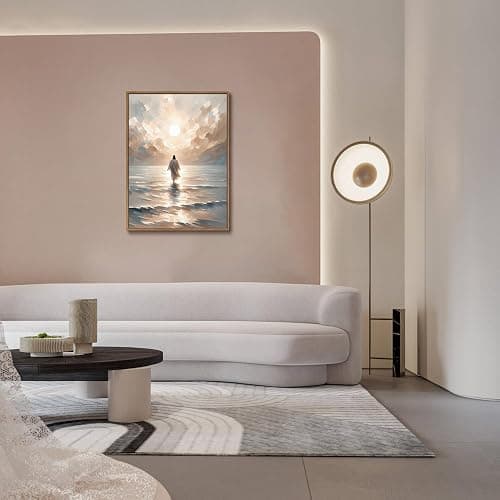 KISSFOX Jesus Canvas Wall Art Jesus Walking On Water Framed Wall Art Christian Religious Modern Serenity Prayer Canvas Art Prints Artwork For Prayer Room Living Room Bedroom Kitchen, 12x16 inch thumbnail 2