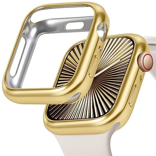 JR.DM 40mm Soft Flexible TPU Case Compatible for Apple Watch Series 6/5/4/SE Touchable Screen Lightweight Anti-Scratch All-Around Protector Thin Guard Shockproof Cover Shiny Bumper for iWatch, Gold - Image 1