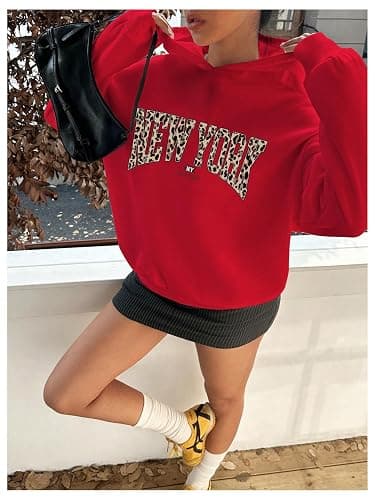 RoseSeek Women's Graphic Cheetah Letter Print Hoodie Preppy Long Sleeve Oversized Sweatshirts Hooded Pullover Tops thumbnail 5