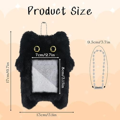 Tweruna Black Cartoon Plush Photocard Holder Keychain, Cute Cartoon Cat Photo Card Holder Keychain, Soft Plush Photo Card Holder for ID Card Cover Photo Protective Bag Pendant Decor thumbnail 2