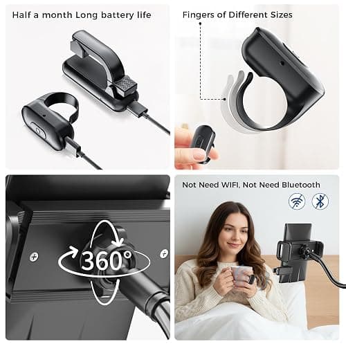 [Case-Friendly] Long Tablet Stand for Kindle with Page Turner Ring Remote, Gooseneck Holder for Reading in Bed with Clicker, eReader Accessories Gift for Readers Compatible with iPad iPhone Fire HD thumbnail 6