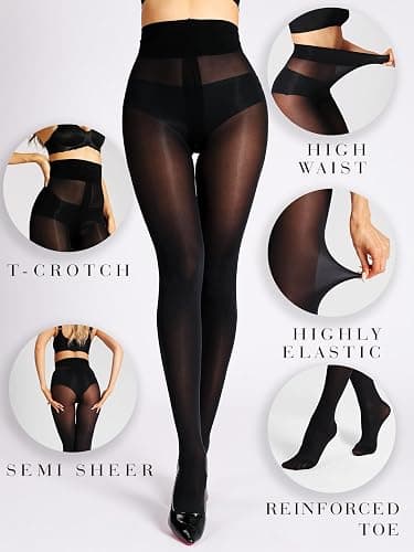 HOTBOSS Unbelievable Durability Tights, Rip Resistant Pantyhose, 40D Semi Sheer High Waist T-Crotch Strong Tights for Women thumbnail 5