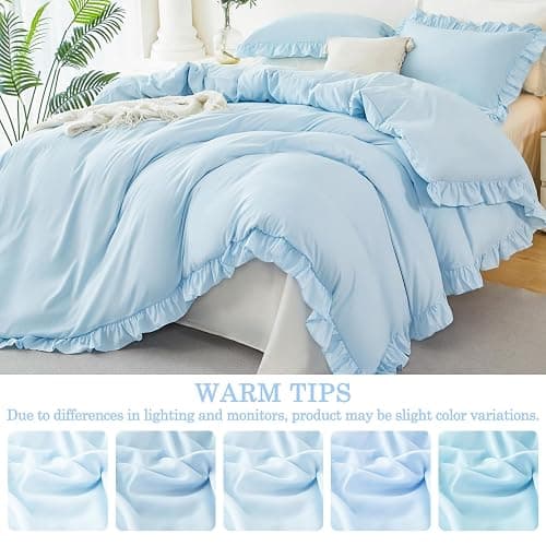 ZSYAYAHA Twin Size Duvet Cover Set Light Blue Ruffle Comforter Covet Set for Girls Kids Teens 3 Pieces Soft Microfiber Bedding Set All Seasons(Light Blue, Twin) thumbnail 4