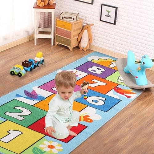 Hop and Count Hopscotch Rug, Kids Floor Play Area Rug Game Carpet Crawl Jump Mat, Children Numbers Learning Non-Slip Rug, Great for Ages 3 to 7 Boys Girls, Home Decor, 26''x55'' thumbnail 4