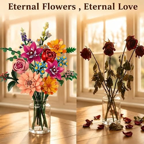 zinat Flowers Bouquet Building Set, 887Pcs DIY Romantic Floral Building Toys, Home Office Decor Gifts for Mother's Day, Valentine Day, Birthday, Christmas Day thumbnail 3
