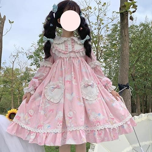 Teens Lolita Kawaii Princess Dress Cute Bunny Print Peter Pan Collar Long Sleeve Easter Cosplay Party Juniors Dresses thumbnail 2