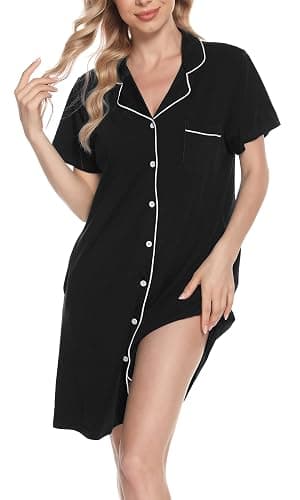 Vlazom Women Soft Nighties V-Neck Button Down Nightdress Classic Boyfriend Style Sleepshirt Relaxed Nightshirt Sleepwear thumbnail 5