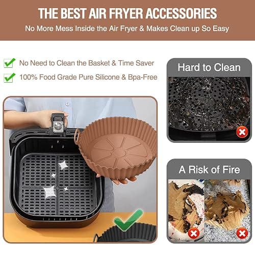 2 Pack Air Fryer Silicone Liners Pot for 3 to 5 QT, Air Fryer Silicone Basket Bowl, Replacement of Flammable Parchment Paper, Reusable Baking Tray Oven Accessories, Brown+Blk, (Top 8in, Bottom 6.75in) thumbnail 4