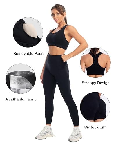 SALSPOR 3 Piece Workout Sets for Women Butt Lifting Leggings with High Impact Sports Bra Gym Shorts thumbnail 2