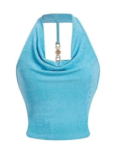 SOLY HUX Women's Halter Tops Draped Front Sleeveless Backless Y2K Crop Sexy Cami Tops Going Out Summer Outfits - Image 1
