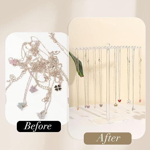 OAOLEER Acrylic Necklace Organizer， Clear Necklace Holder Stand， Jewelry Organizer Display Hanger Rack with Bilateral Hooks for Necklaces Pendant Bracelets Ring - 11.6In thumbnail 7