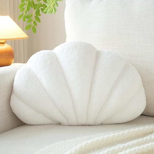 Mepherl White Seashell Throw Pillows,13 Inch Shell Shaped Pillows Decorative Throw Pillow,Soft Seashell Plush Pillow Cushion for Bed Couch Living Room Home Decor - Image 1