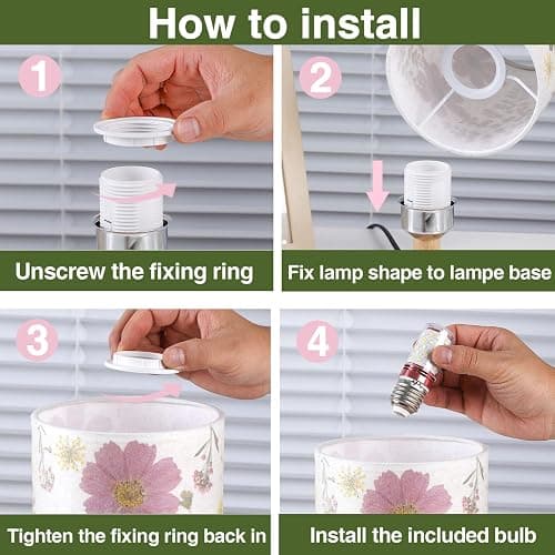 Floresita Dried Flowers Small Table Lamp 5W LED 3-Color Bedside Lamp Pressed Flowers Lampshade with Wood Base for Bedroom Living Room Desk Nursery thumbnail 6