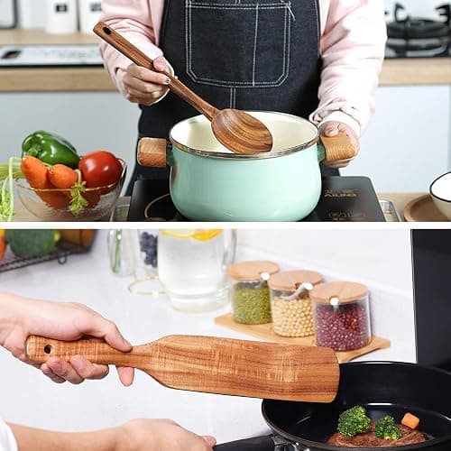 Spurtle Set,Wooden Spurtle Set of 9,Wooden Spoons for Cooking, Natural Teak Wooden Utensils for Cooking, Stirring, Mixing, Serving,Spurtles Kitchen Tools As Seen On Tv thumbnail 6
