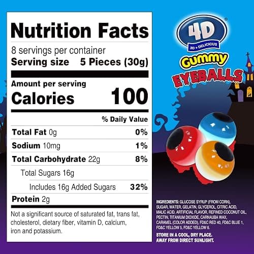 Amos Eyeball Gummy Candy – Halloween Gummy Eye Candy Treats for Kids & Parties, 3D Gummy Eyeballs, Individually Wrapped, 40 Count, 9oz Bag - Eyeball 9oz thumbnail 2