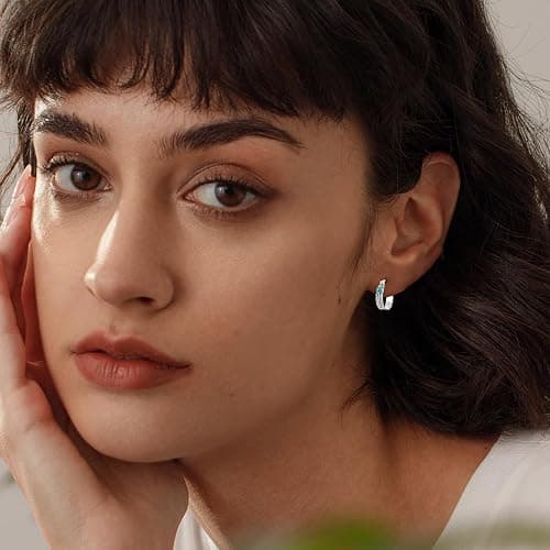 Feather Hoop Earrings 925 Sterling Silver Turquoise Earrings Western Jewelry Feather Gifts for Women thumbnail 3