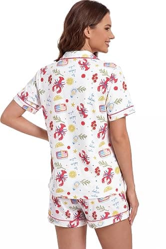 LUBOT 100% Cotton Pajamas for Women 2 Piece PJ Set Button-Down Soft Knit Short Sleeve Summer Sleepwear Loungewear XS-XXL thumbnail 5