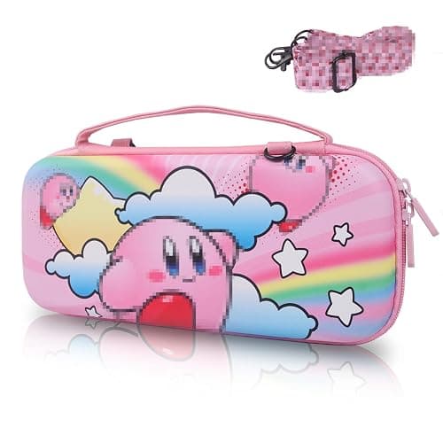 TIKOdirect Carrying Case for Nintendo Switch & OLED Mode, Cute Portable Travel Bag in Newest Updated Design of Pink Interior with an Adjustable Shoulder Strap, Pink Kirby - Image 1