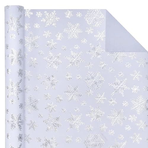 WRAPAHOLIC 3D Kraft Christmas Wrapping Paper Roll - Mini Roll - 17 Inch x 16.5 Feet - Silver and White Snowflake Wrapping Paper with Embossed Perfect for Christmas, Holiday, Party Celebration thumbnail 2