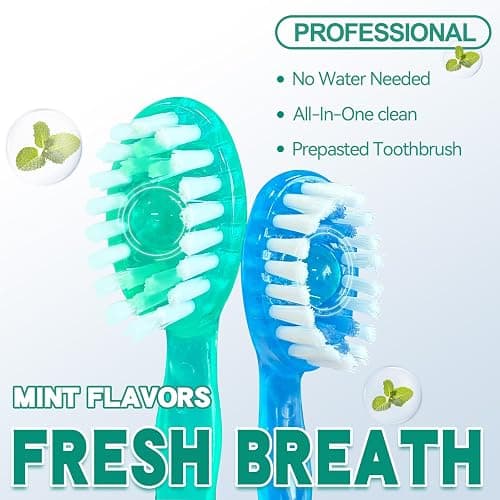 COCOBURI 5 in 1 Disposable mini Toothbrushes on The go Toothbrush Portable Travel Toothbrush（Toothpaste + Tongue Scraper + Floss + Picks Individually Wrapped Prepasted Oral Care Mint 24 Packs thumbnail 6