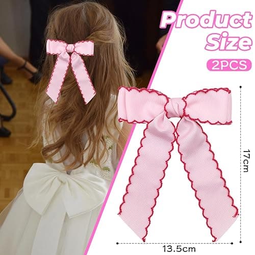Simsky 2 Stück Haarschleifen Clips, 5 Zoll Handgemachte Grosgrain Bänder Haarspangen, Mit Alligator Clips, für Damen Mädchen Teenager, Rutschfeste Spangen für Lockiges Glattes Haar thumbnail 2