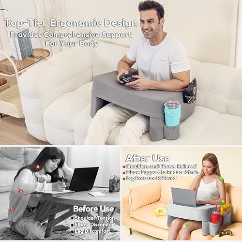 septsun Reading Pillow for Gaming,Soft Lap Desk Pillow for Laptop,Ultimate Lap Pillow with Cup Holder Pocket,Comfort Laptop Lap Desk for Bed Couch Car (Gray, Large) thumbnail 5