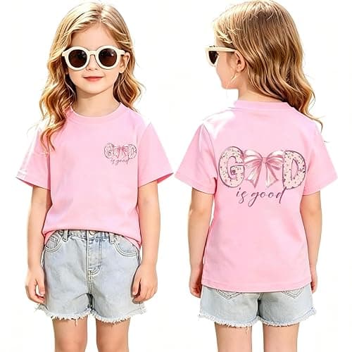 Wedsadl Girls Cute Christian Bow Shirt God is Good Jesus Shirts for Kids Graphic Tee Faith Bible Verse Religious Cotton Tops - Image 1