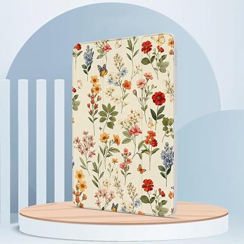Xkladz Case for iPad Air 13 Inch M3 2025/M2 2024, iPad Pro 12.9 inch 6th /5th /4th/ 3rd Generation (2022/2021/2020/2018), Stand Case Cover with Pencil Holder/Clear Back, Auto Sleep/Wake, Wildflower thumbnail 7