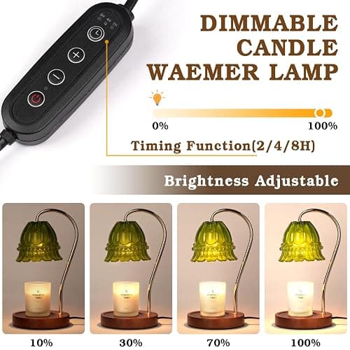 Funistree Dimmable Candle Warmer Lamp with Timer, Green Flower Candle Lamp Warmer for Jar Candles, Unique Women Mom Birthday Gifts Ideas, Fall Decor for Home Bedroom Living Room - A3-Flower Green thumbnail 4