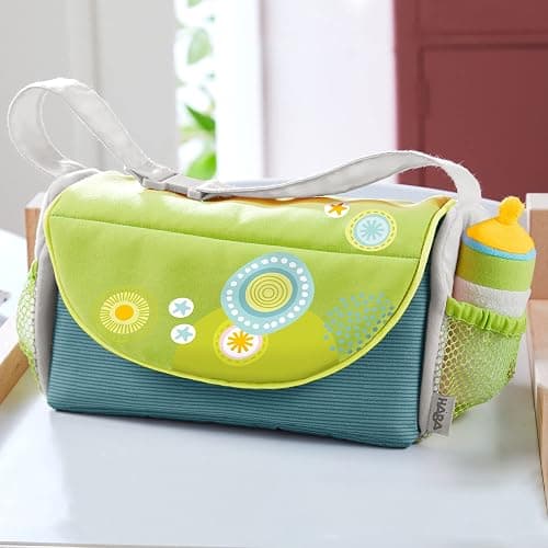 HABA Baby Doll Diaper Bag with Soft Bottle & Reusable Cloth Doll Diapers, Folds into Changing Mat, Summer Meadow Print Toddler Pretend Play Accessories for Ages 18 Months & Up thumbnail 2