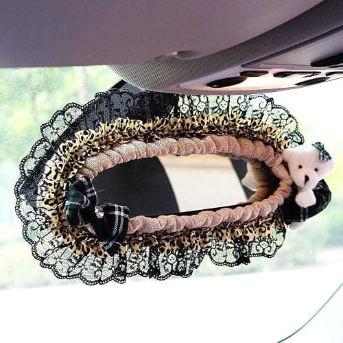 Girly Little Bear Lace Leopard Interior Rear View Mirror Cover For Car Decoration - Image 1