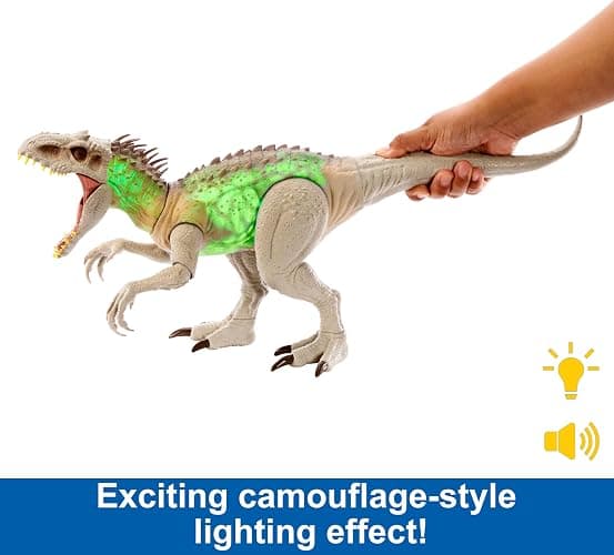 Mattel Jurassic World Indominus Rex Dinosaur Toy with Lights, Sounds & Motion, Camouflage 'n Battle I-Rex, 21 Inches Long with Digital Play thumbnail 3