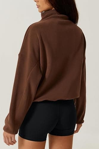 QINSEN Women Half Zip Fleece Sweatshirt Mock Neck Long Sleeve Winter Cozy Sherpa Pullover Sweater Tops thumbnail 2