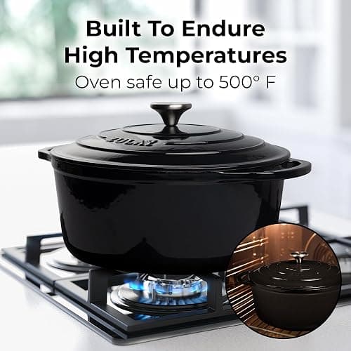 Zulay Kitchen 6 Quart Enameled Cast Iron Dutch Oven Pot with Lid – Premium Durability & Oven Safe up to 500°F – Heavy Duty Cookware Perfect for Bread Baking, Stews, Braising & Roasting – Black thumbnail 3