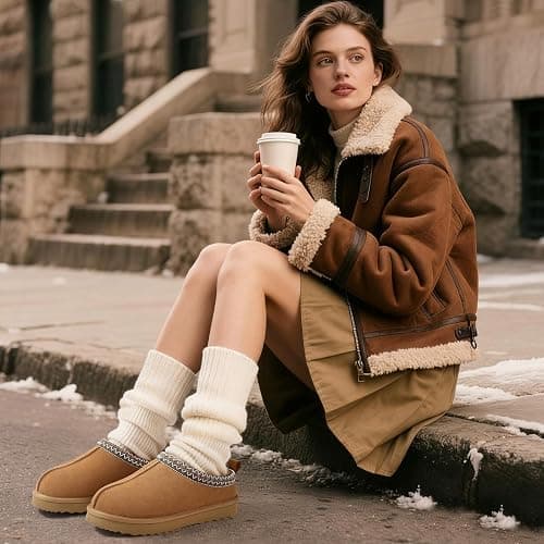 bebealy Genuine Suede Fuzzy Slippers for Women Winter Warm House Shoes Cozy Mini Boots for Indoor Outdoor thumbnail 8