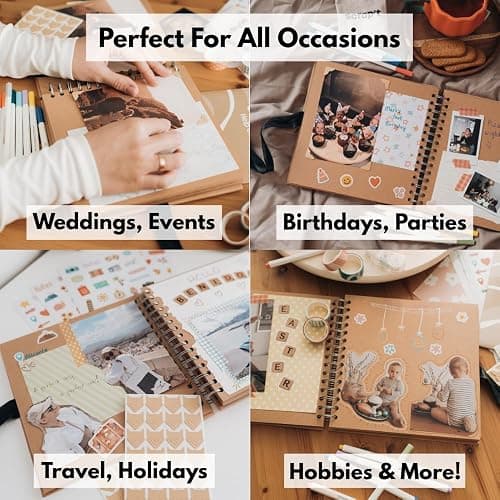 Scrapbook Kit - 80 Page Photo Album DIY Scrapbook - Holds 300+ Photos, with Metallic Pens, 150+ Stickers, Glue Pen, Washi Tapes, Backing Paper, Photo Corner Stickers (Starter Kit - 8 x 8 Inch, Kraft) thumbnail 8