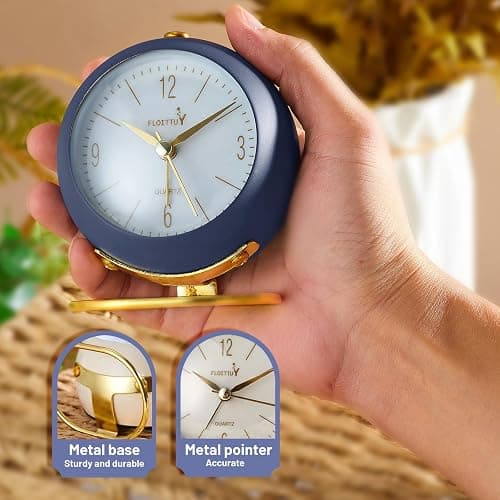 FLOITTUY Silent Table Analog Alarm Clock No Ticking, Lighted on Demand and Battery Operated, Beep Sounds, Small Desk Clock(Navy Blue) thumbnail 4