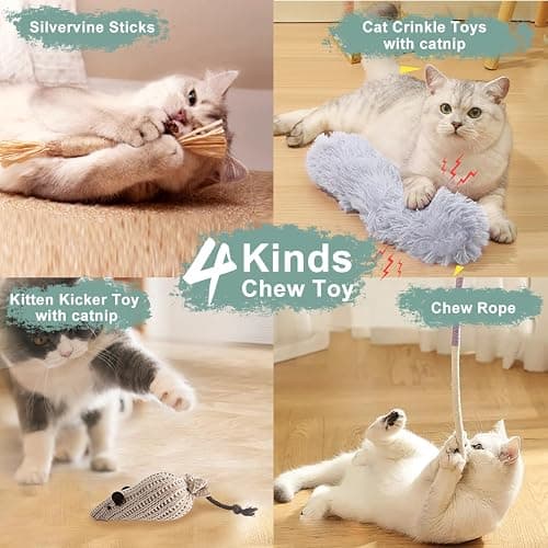 CUUOOT 7-in-1 Kitten Toys for Indoor Cats with Washable Adhesive Suction Cup, Hanging Interactive Cat Toys, Silvervine Stick and Sisal Chew Rope Catnip Teething Toy for Bored Kitten thumbnail 3