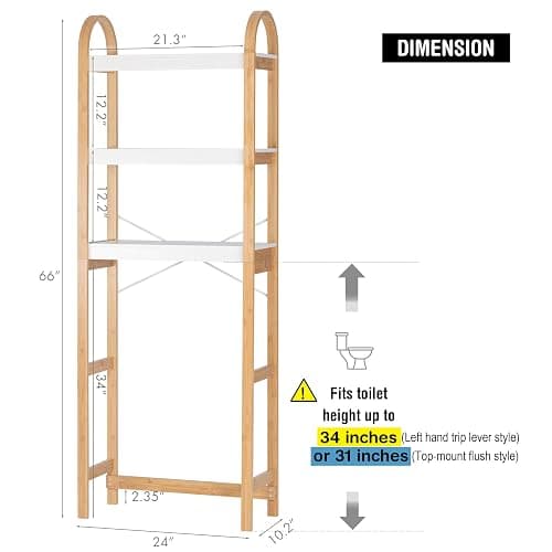 Spirich Over The Toilet Storage Shelf, 3-Tier Over Toilet Bathroom Organizer, Space-Saving Above Toilet Storage Shelf Rack with Bamboo Frame thumbnail 2