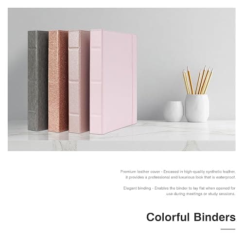 Ospelelf Vintage Hardcover 3 Ring 1 inch Leather Binder, Professional Binders Organizer Suitable for Letter Size Documents, Binder Dividers with Tabs, Faux Pink Leather thumbnail 6