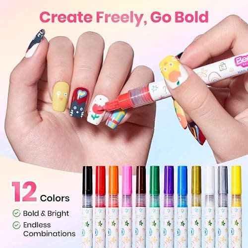 Beetles 12 Colors Nail Art Pens, 0.5mm Fine Line Nail Polish Pens for Women | Quick Air Drying Acrylic Paint Markers for Nail Art Design Easy Painting Dots Liner Lettering, DIY Home Salon Nail Art Tools thumbnail 5