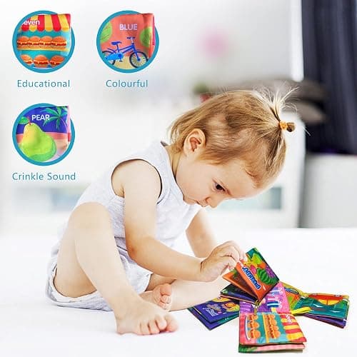 AMINFUN Soft Cloth Baby Book Toy 0-6 Months, Baby Learning Book(ABC-Z,1-10,Colour,Fruit,4 Pack),Touch and Feel Crinkle Book Infants 6-18 Months,Early Educational Toy 0-3, Gift for Babies Infants thumbnail 5