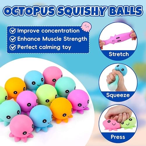 12 Pack Stress Balls , Cute Octopus Fun Squish Ball | Fidget Toys Bulk Squishy Squeeze Ball Set and Birthday Party Favors Toys thumbnail 4
