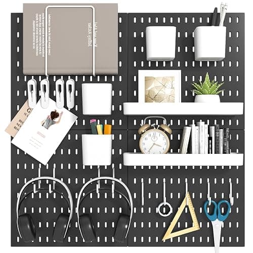 VEOFEMLEA Peg Board Combination Kit, 4 Pegboards with 20 Accessories, Pegboard Wall Organizer for Office, Nursery & Home Storage, Key Holder, 25.6"x25.6" – Nail-Free Installation（Black） - Image 1