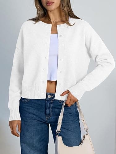Trendy Queen Cropped Cardigan Sweaters for Women Lightweight Crop Knit Y2k Fall Outfits Fashion Clothes 2025 thumbnail 2