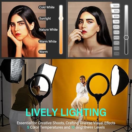 UBeesize 14'' Foldable Ring Light with 62'' Tripod Stand and Phone Holder, LED Selfie RingLight for iPhone with Remote, Circle Light for Tiktok/YouTube/Photography/Makeup/Live Stream thumbnail 3