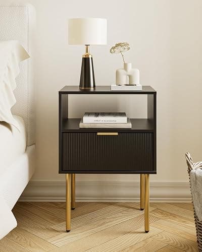 Aienvey Night Stand, Modern Nightstand with Drawers, Bedside Table, Gold Small Side Table for Bedroom, Living Room End Table (1 Drawer, Black Stripe) - Black Stripe - 1 Drawer thumbnail 6